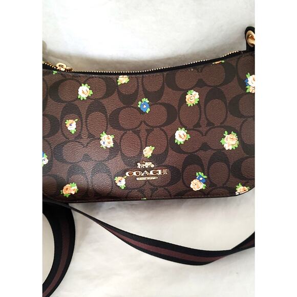 Coach Jes Baguette Brown w/Mini Roses Crossbody Small NWT C6823 Aug 2021 L Strap - Picture 3 of 13